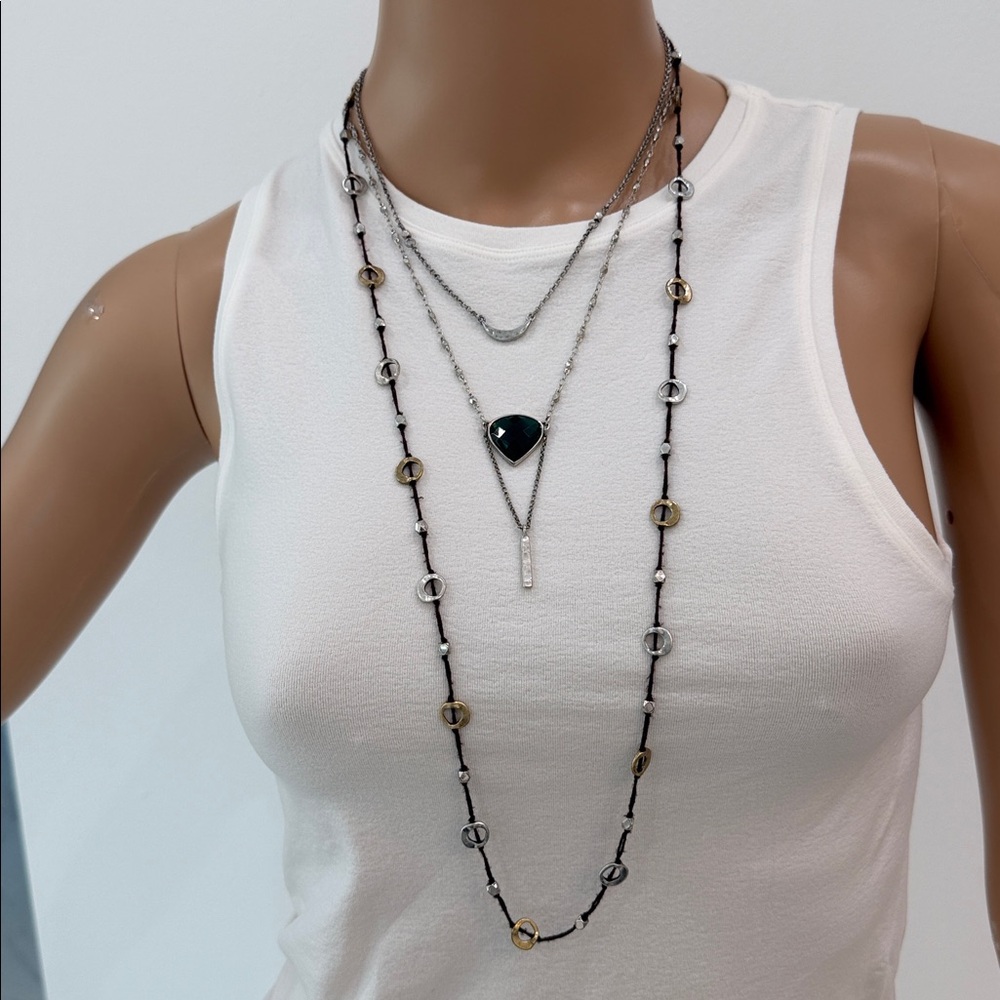 Pretty Lucky Brand Versatile Tri-Necklace, Goldtone and Silvertone